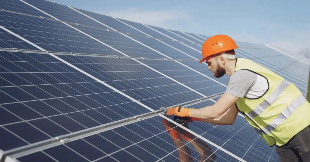 a man fixing 20 years old solar panel