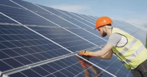 a man fixing 20 years old solar panel