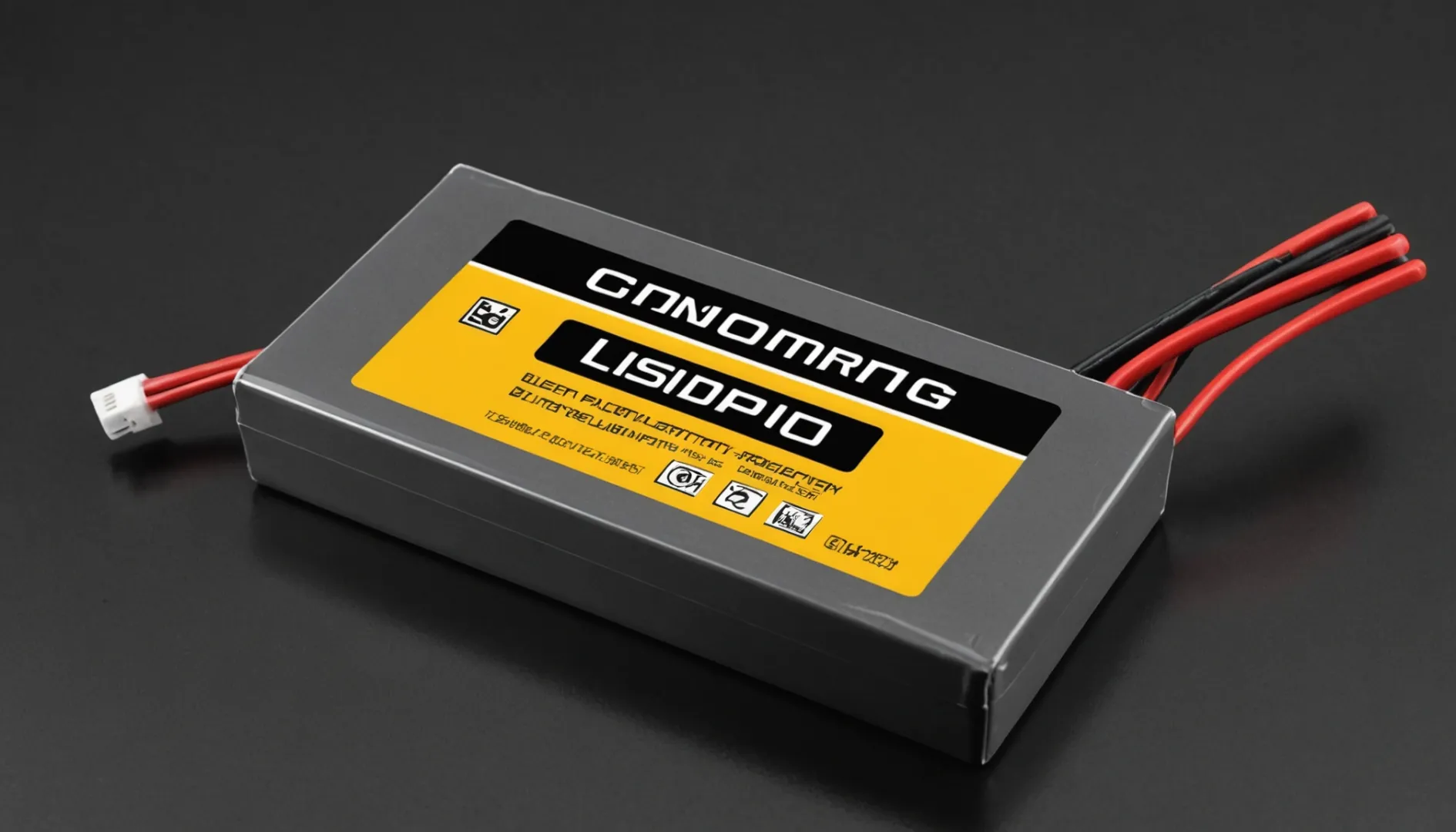 Close-up of a high-performance LiPo battery with visible circuits and sleek design