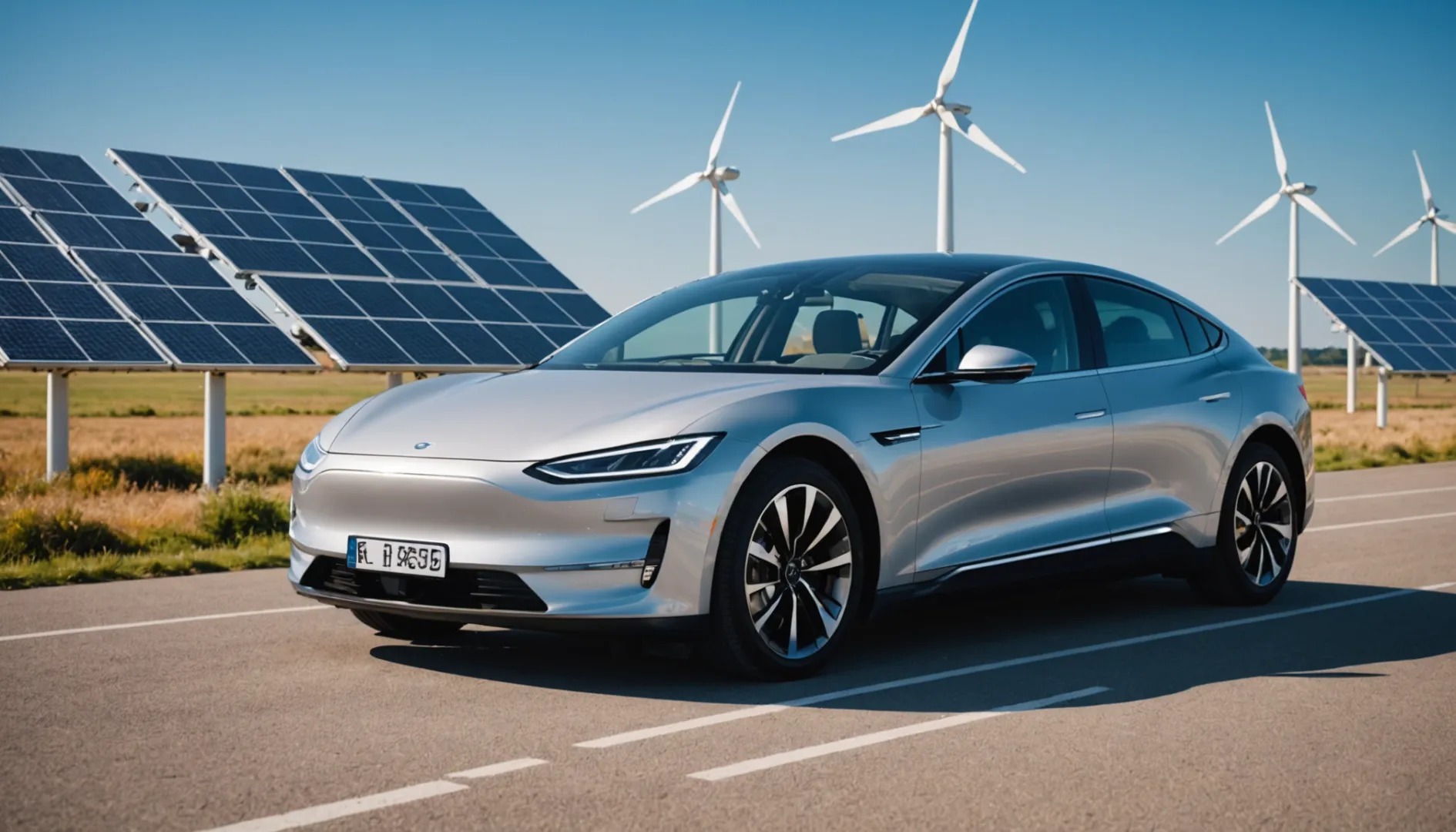 Ionic lithium battery in an electric vehicle with solar panels and wind turbines