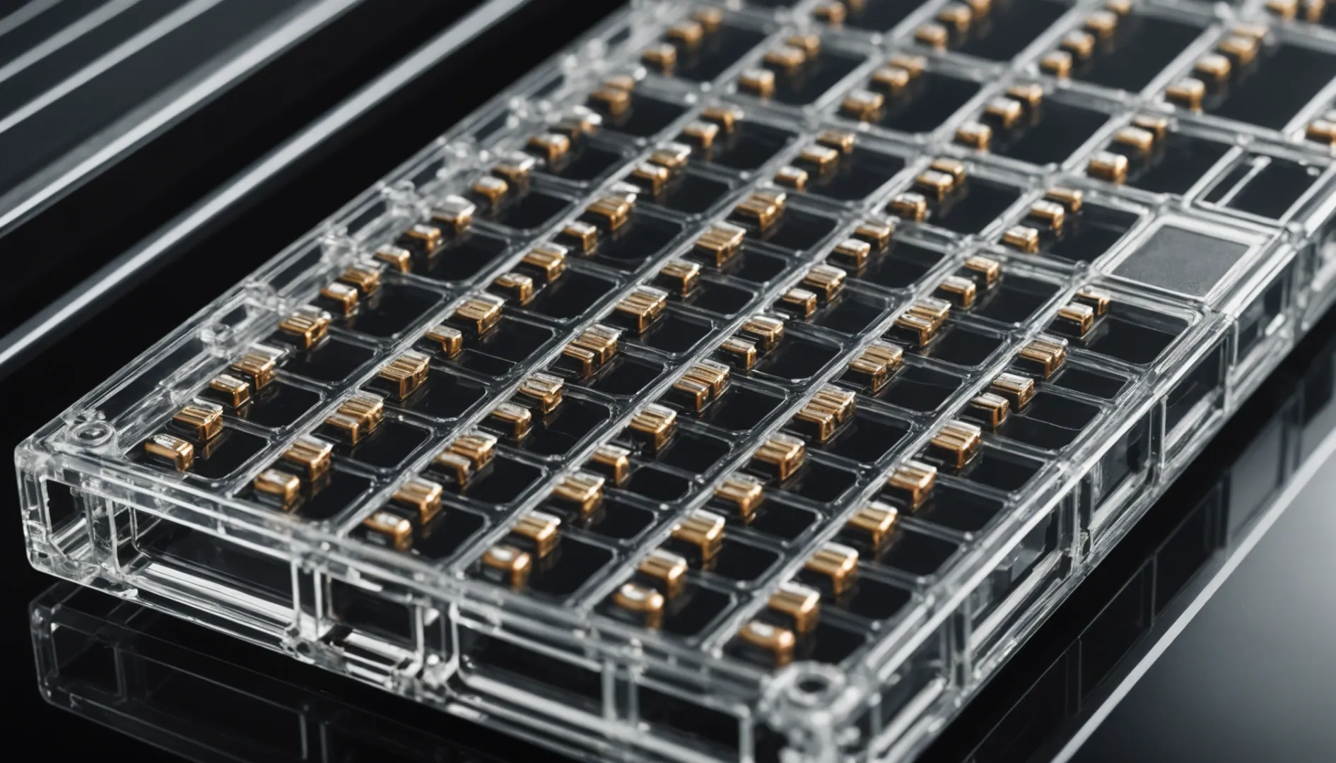 Close-up view of a transparent lithium battery module