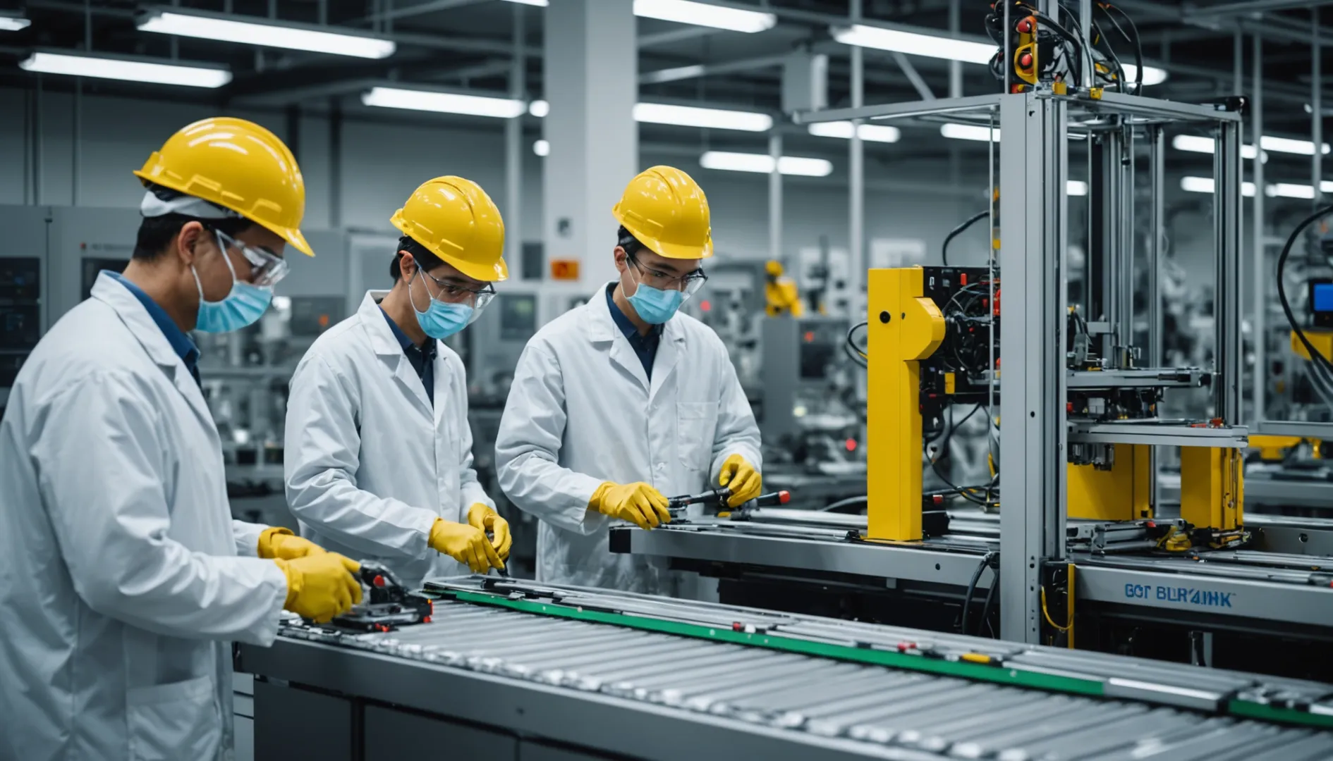 Modern battery manufacturing facility with advanced machinery and robotic arms