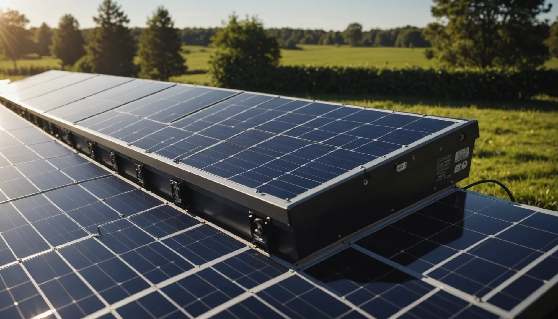 Solar panels and Lithium Iron Phosphate battery outdoors