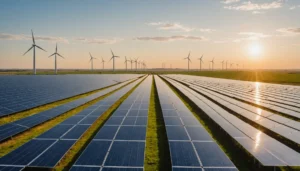 Tata Power solar farm with wind turbines